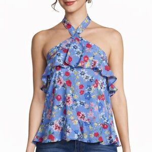 NWT PARKER Lilac Sevilla Floral Halter Blouse M Ruffle Resort Feminine Top